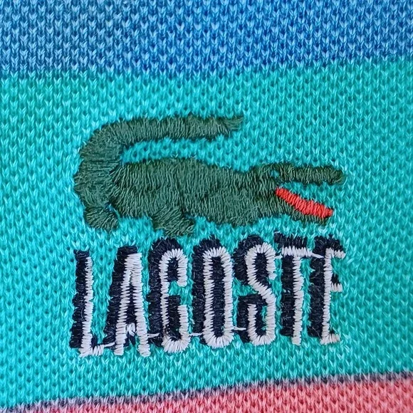 VTG IZOD Lacoste Men's Striped Short Sleeve Polo Shirt Blue Coral Green XL - Picture 4 of 9